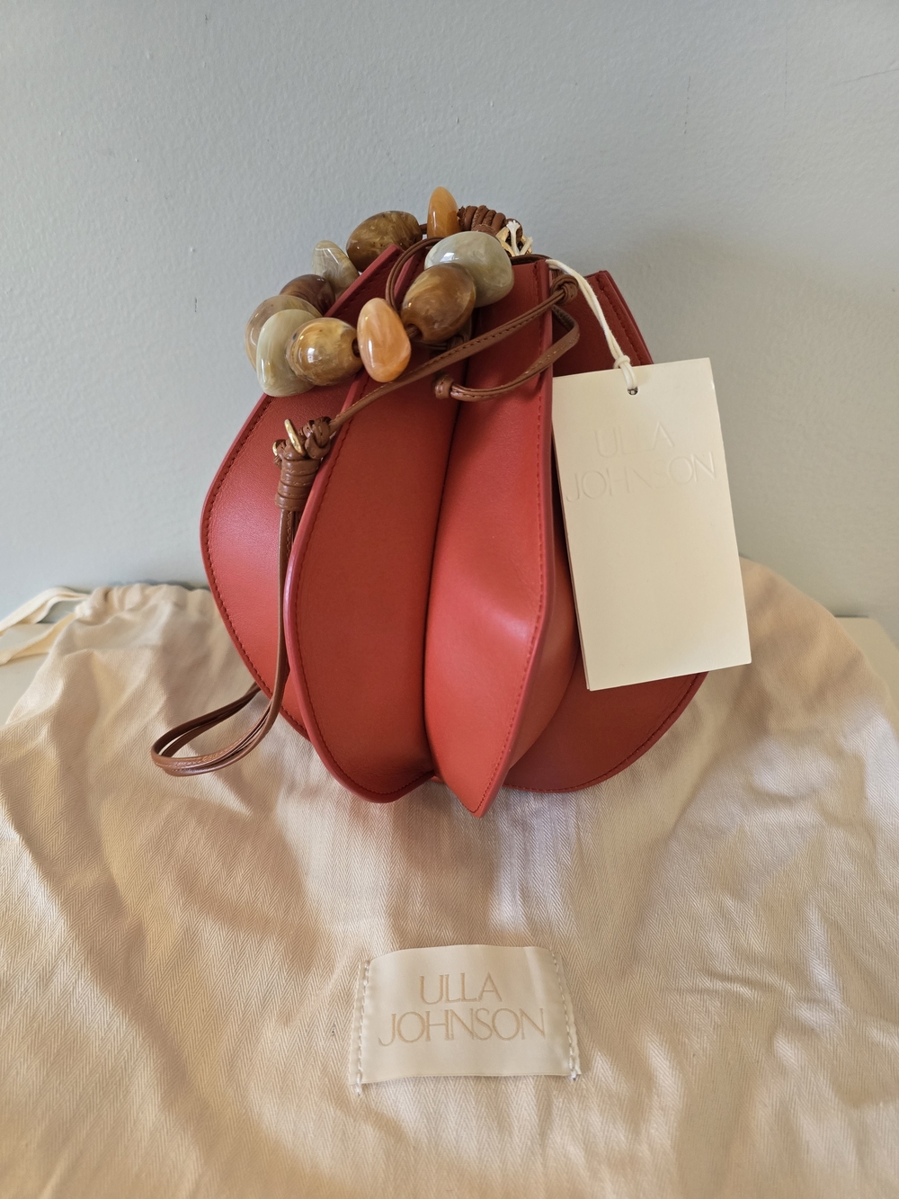 Ulla Johnson Coral-Red Mini Bag with Beaded Wristlet